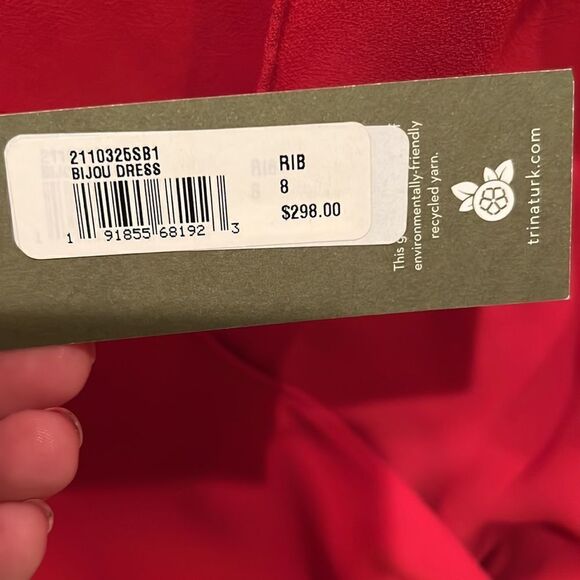 NWT Trina Turk Women’s 8 Red Midi Bijou Dress with Gathered Cap Sleeves & Front - Picture 12 of 16
